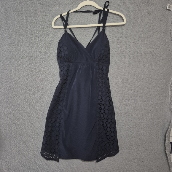 Athleta Dresses & Skirts - ATHLETA Marbella Navy Blue Eyelet Padded Crossback Tie Dress Small